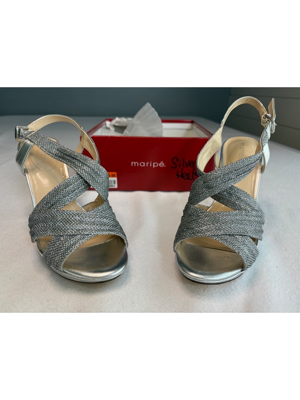 Maripé Silver Strappy High Heel Sandals Size 8.5